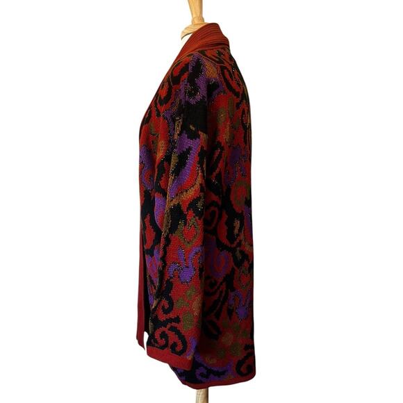 Accent Vintage Women L Open Long Cardigan Sweater Ikat Tawny Fall Metallic - Picture 6 of 8